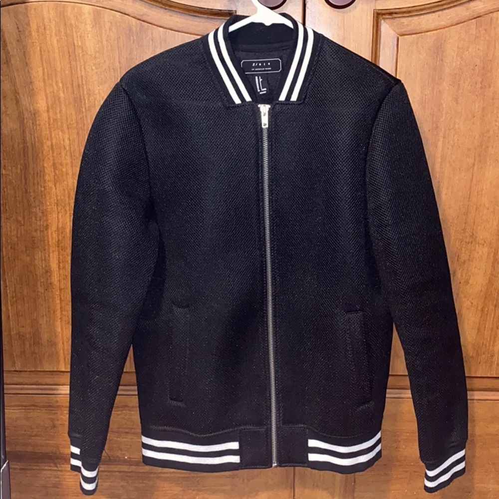 Men’s black and white stripe mesh bomber jacket